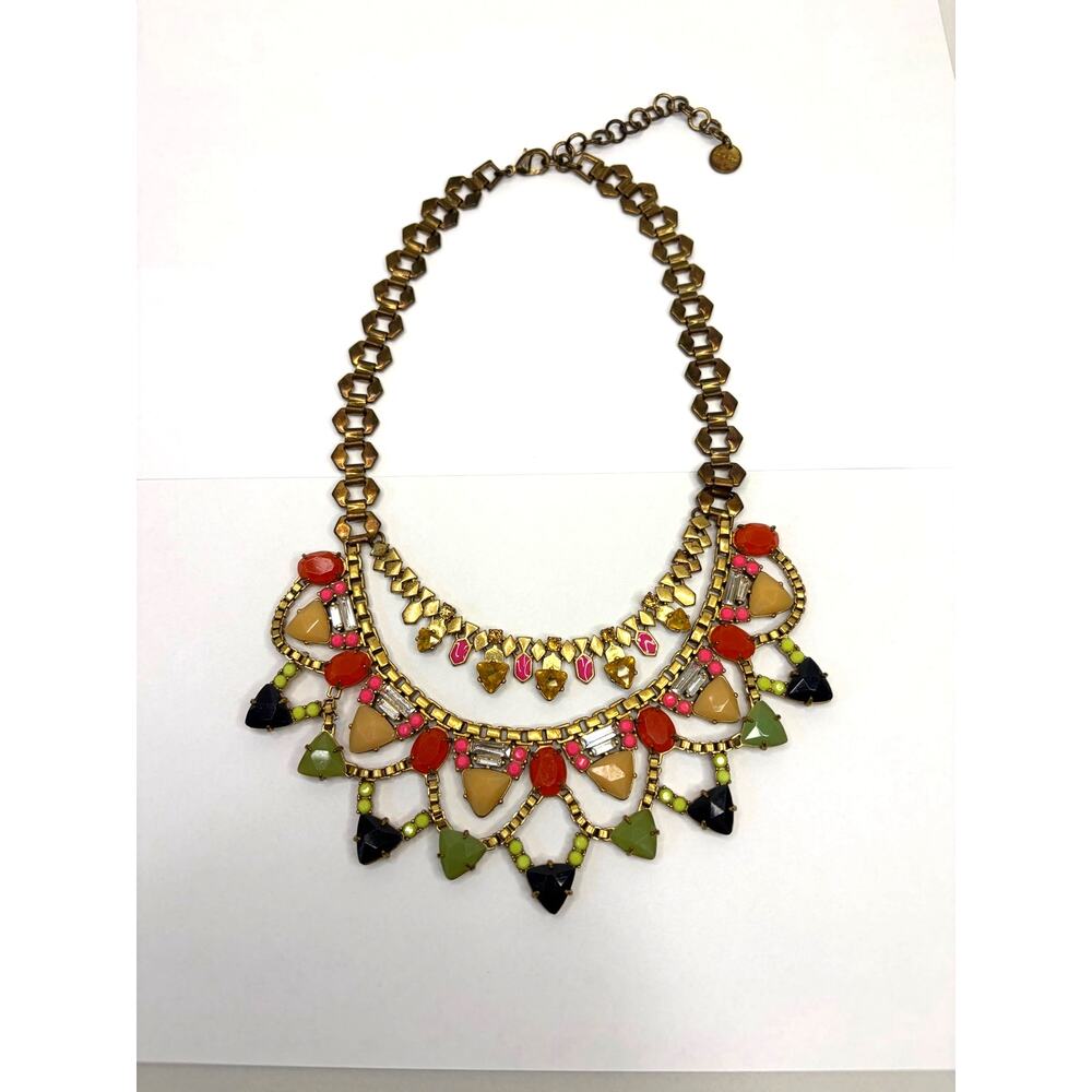 Stella & Dot Fanella Statement Necklace Layered Gold Tone Coral Blue (flaw)